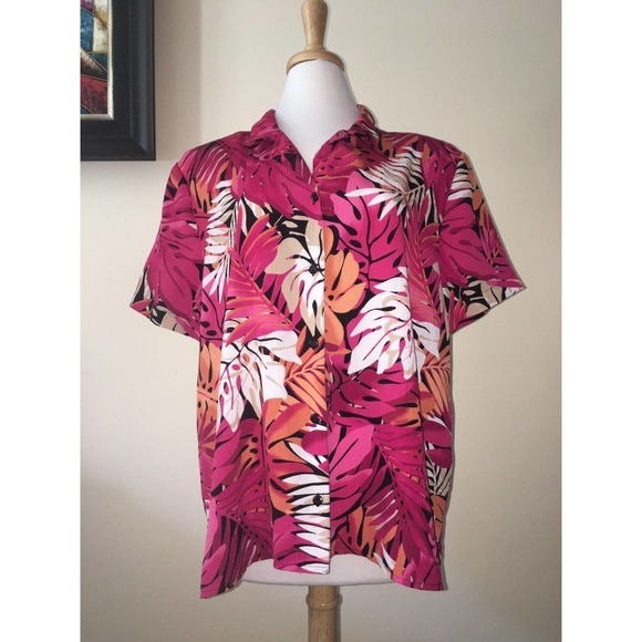 EUC Alfred Dunner Vintage Fuchsia Floral Hawaiian 80's Style Blouse Size 20 - Picture 2 of 12